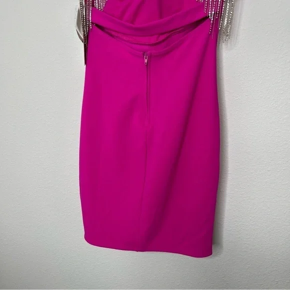 Emerald Sundae Sleeveless HighNeck Rhinestone Fringe Back Dress Neon Pink XS NWT - Picture 10 of 15